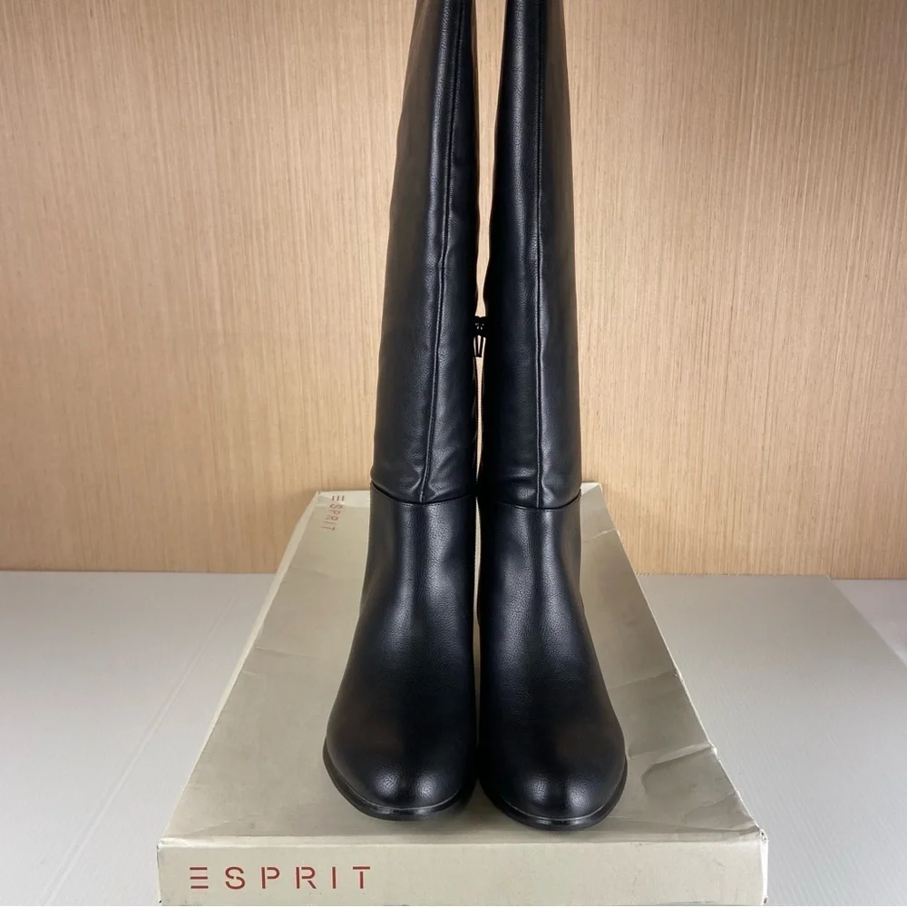 Esprit Treasure Tall Black Riding Boots 8.5M Side Zip Low Heel NIB